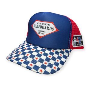 Jacks Surfboards Trucker Hat Cap Mens Snapback Blue Flag 4th Of‎ July